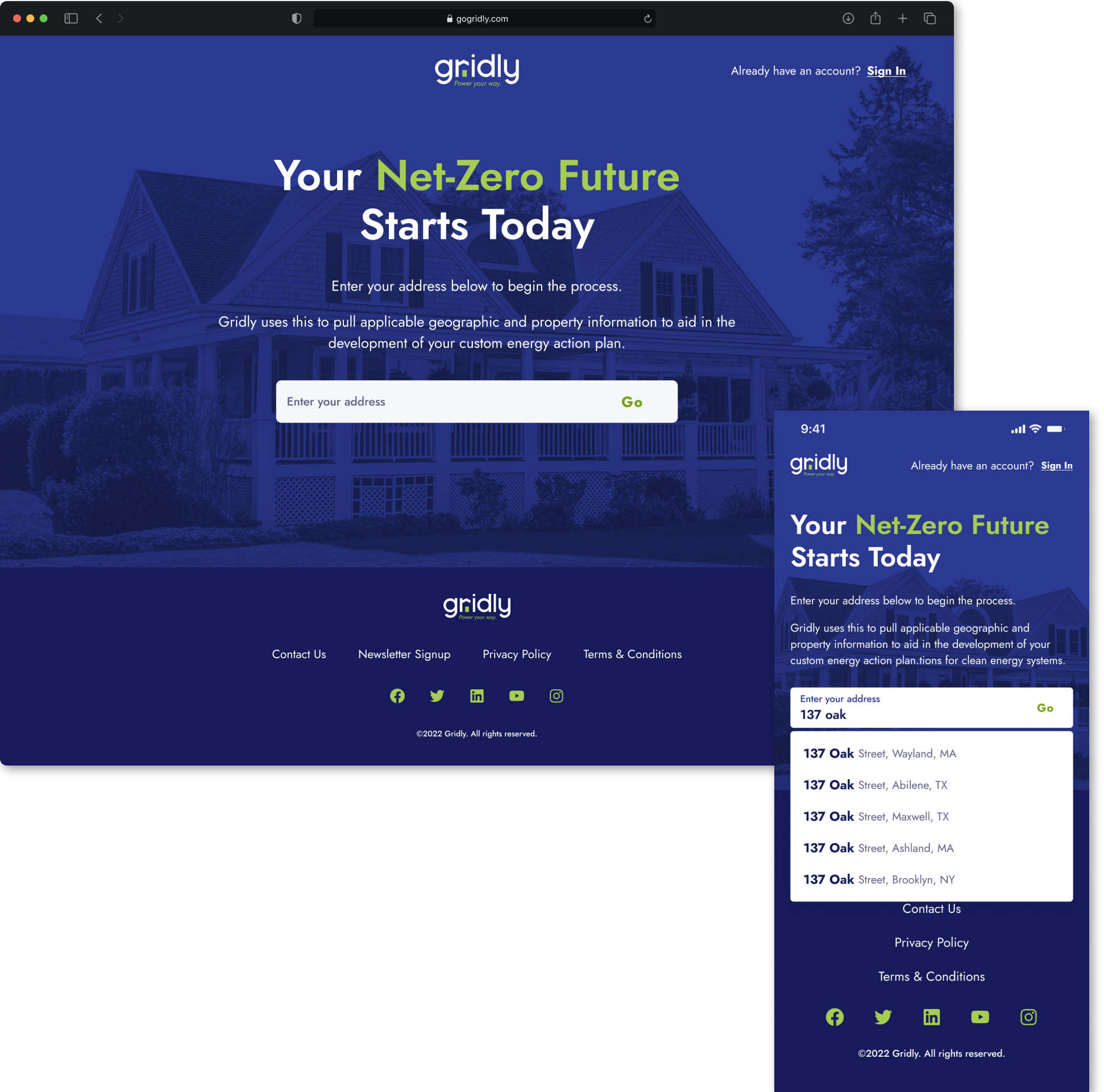 Desktop and mobile view of the address entry page.