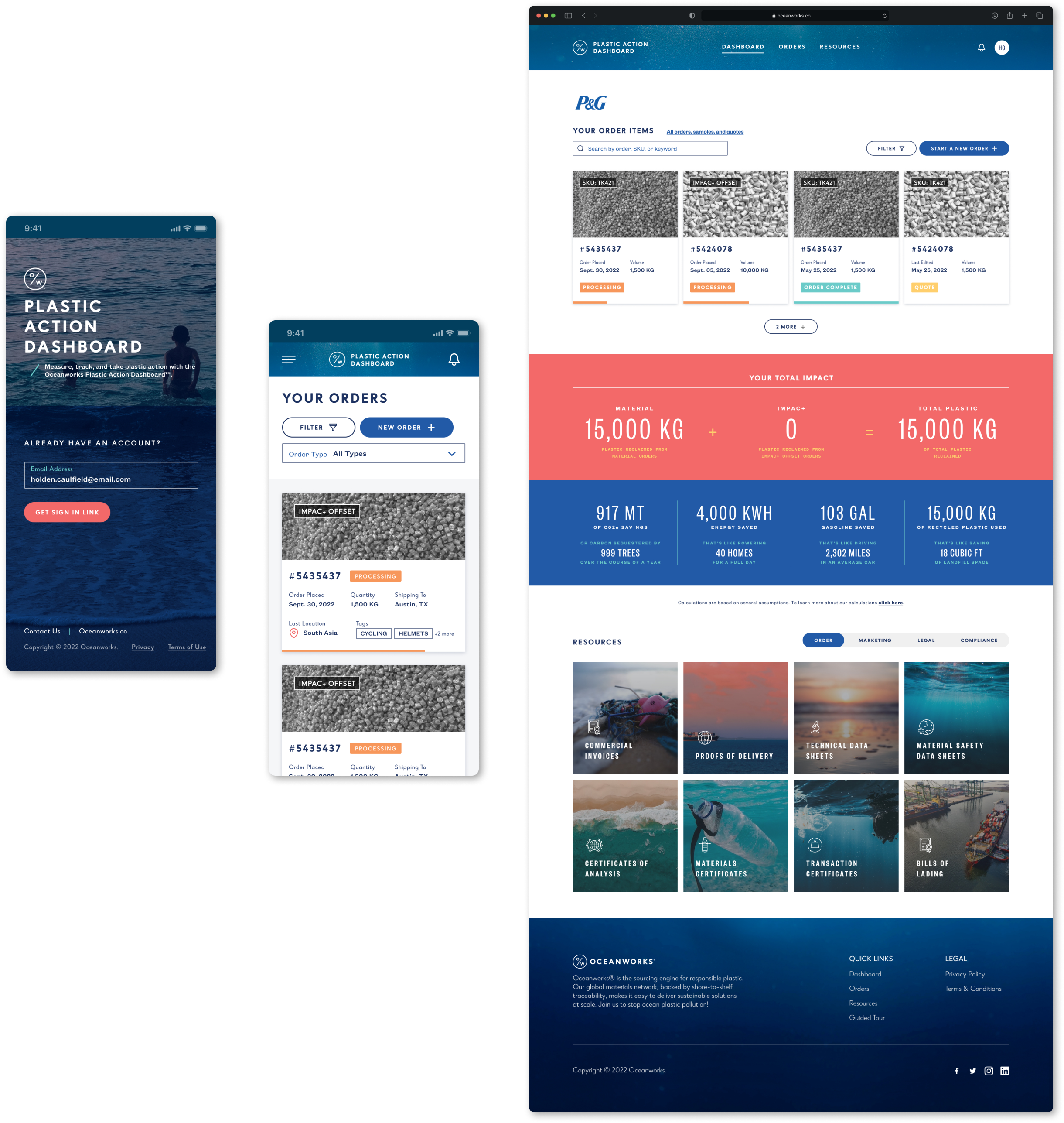 Collage of Oceanworks app screens.