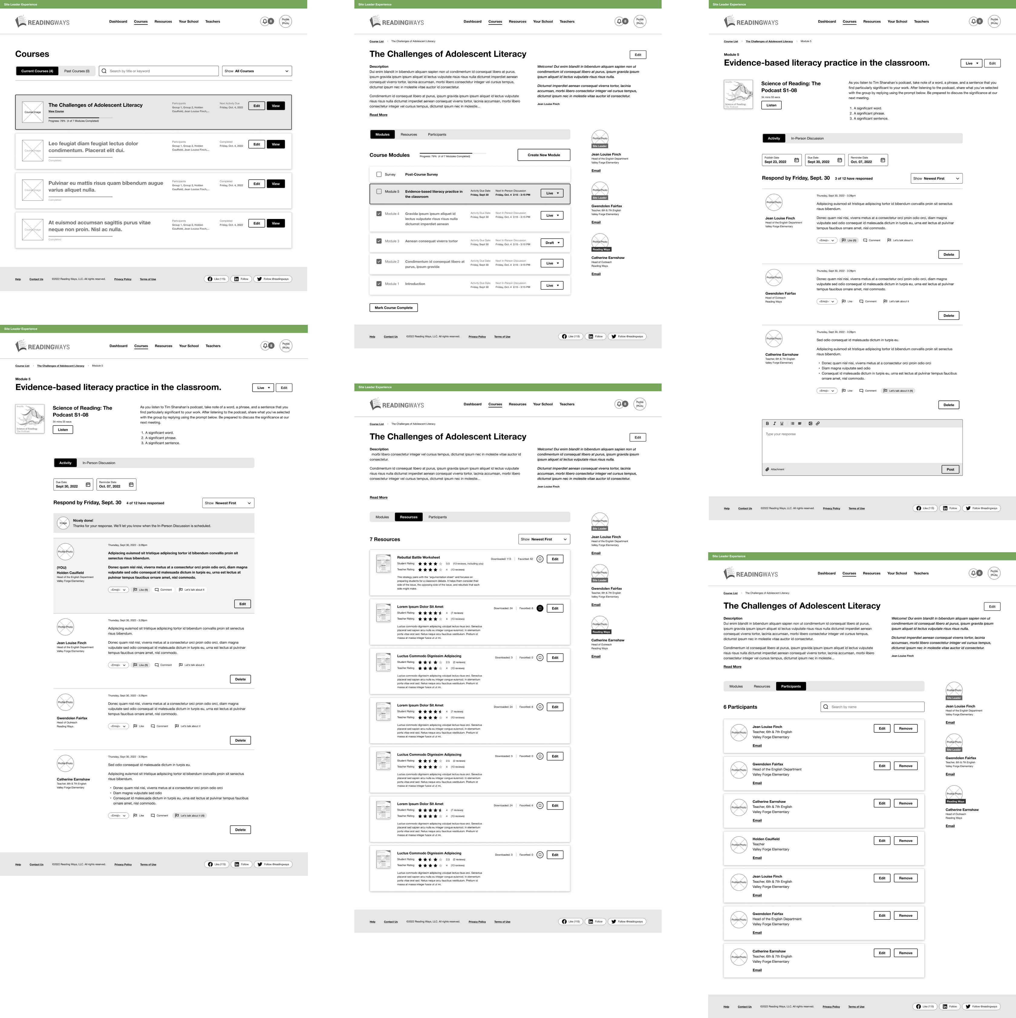 Collage of the Courses and the process of completing an exercise.